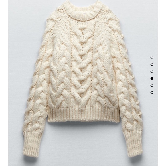 ZARA Wool Blend Chunky Knit Cable Knit Cropped Sweater Cream M - Picture 1 of 15